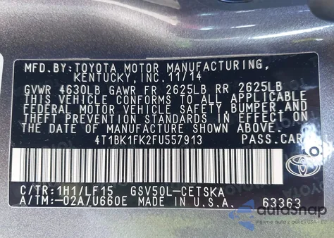 2015 Toyota Camry Xse V6 z USA, uszkodzony, nr VIN 4T1BK1FK2FU557913